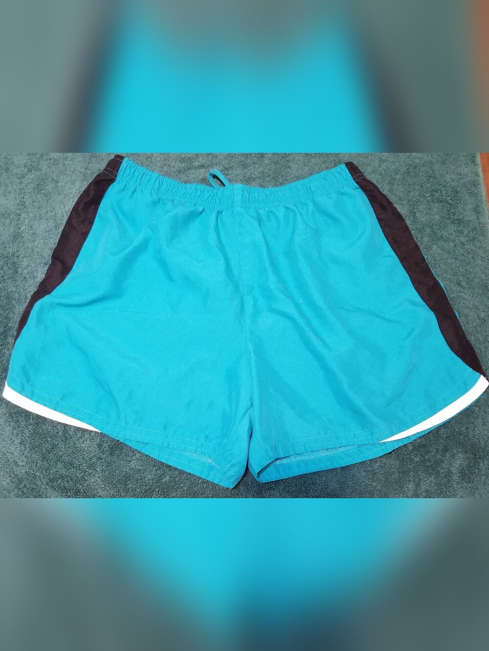 bcg Women's Large Teal Running Shorts with Black Side Panels and White Trim